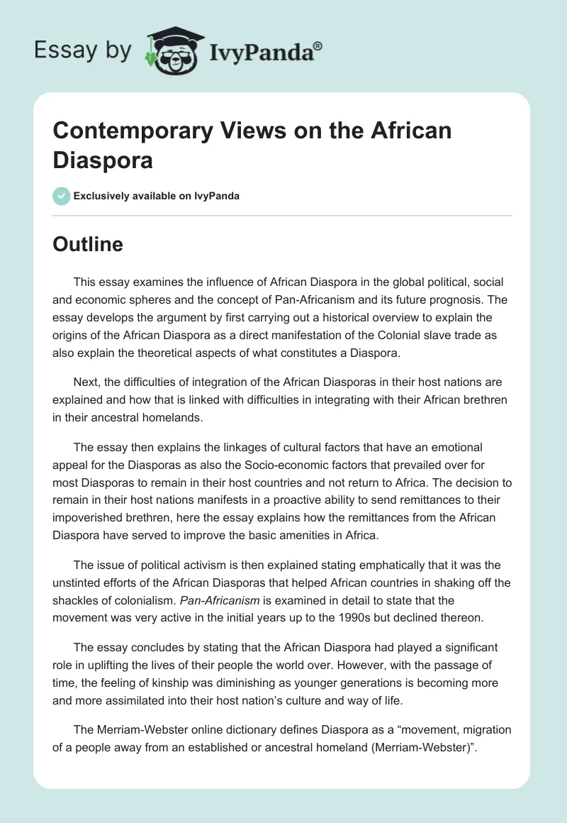 Contemporary Views on the African Diaspora. Page 1