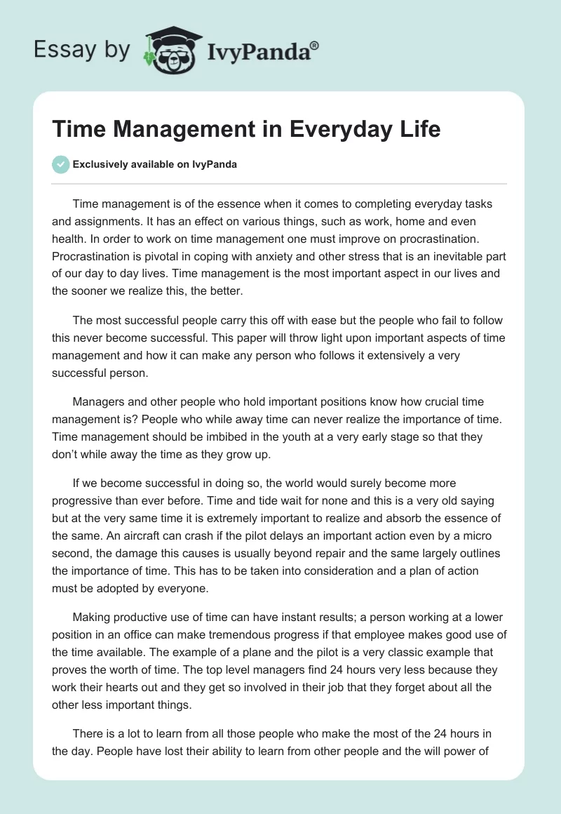 Time Management in Everyday Life. Page 1