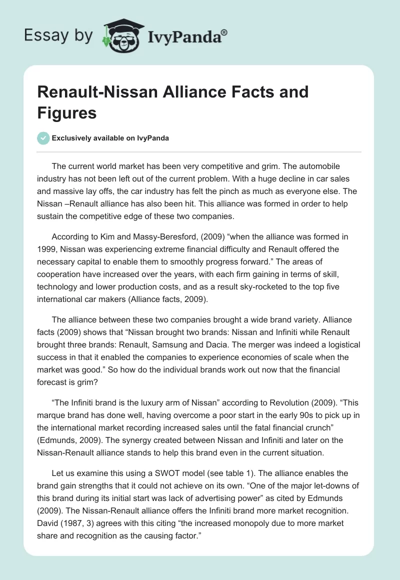 Renault-Nissan Alliance Facts and Figures. Page 1