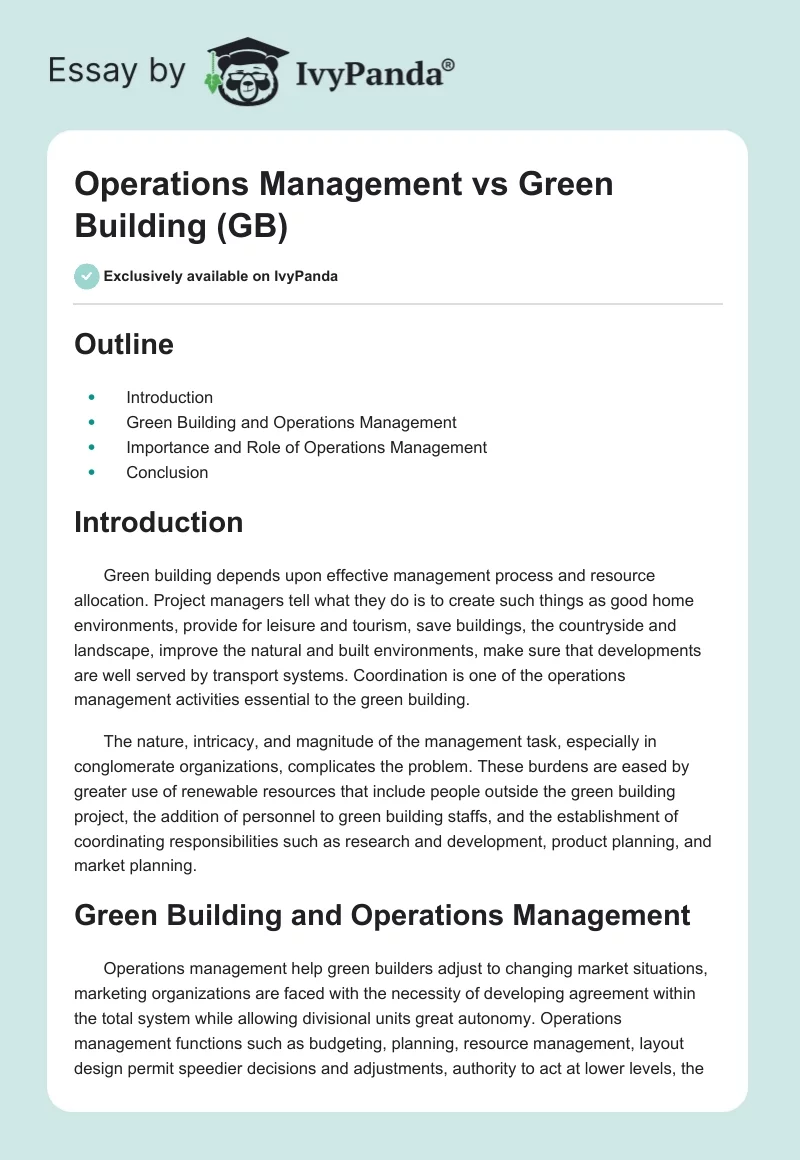 Operations Management vs. Green Building (GB). Page 1