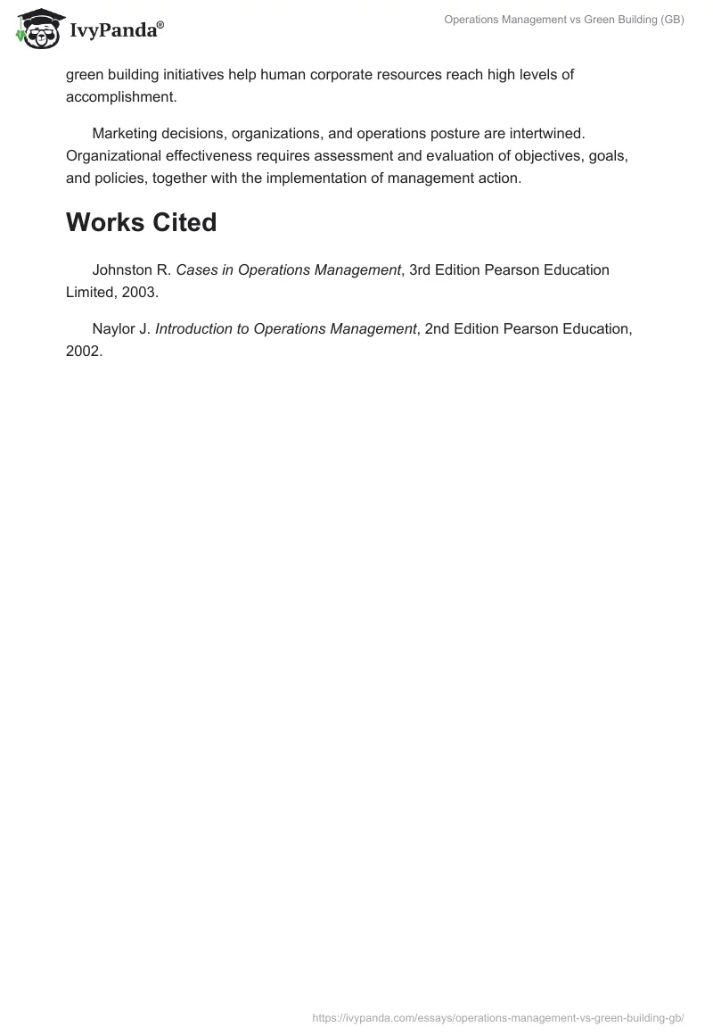Operations Management vs. Green Building (GB). Page 3