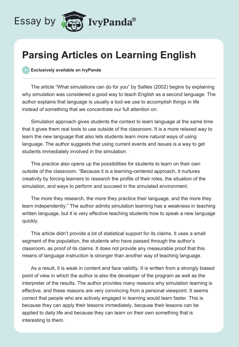 Parsing Articles on Learning English. Page 1