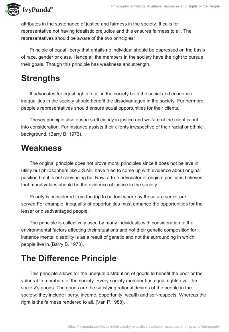 Philosophy of Politics. Available Resources and Rights of the People. Page 2