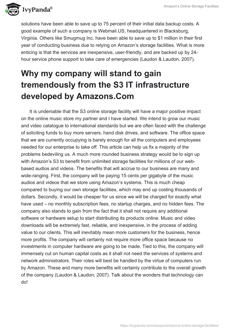 Amazon’s Online Storage Facilities. Page 2