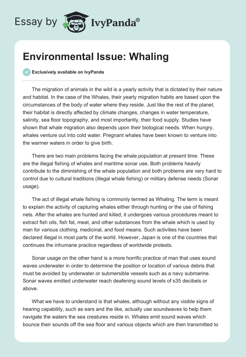 Environmental Issue: Whaling. Page 1