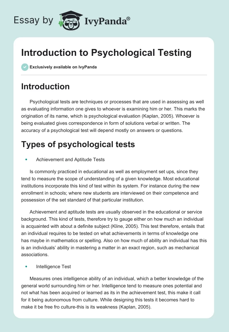 Introduction to Psychological Testing. Page 1
