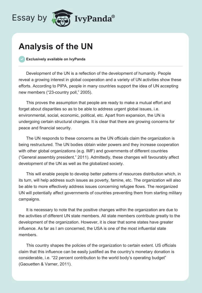 Analysis of the UN. Page 1