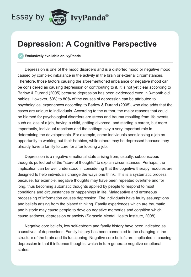 Depression: A Cognitive Perspective. Page 1