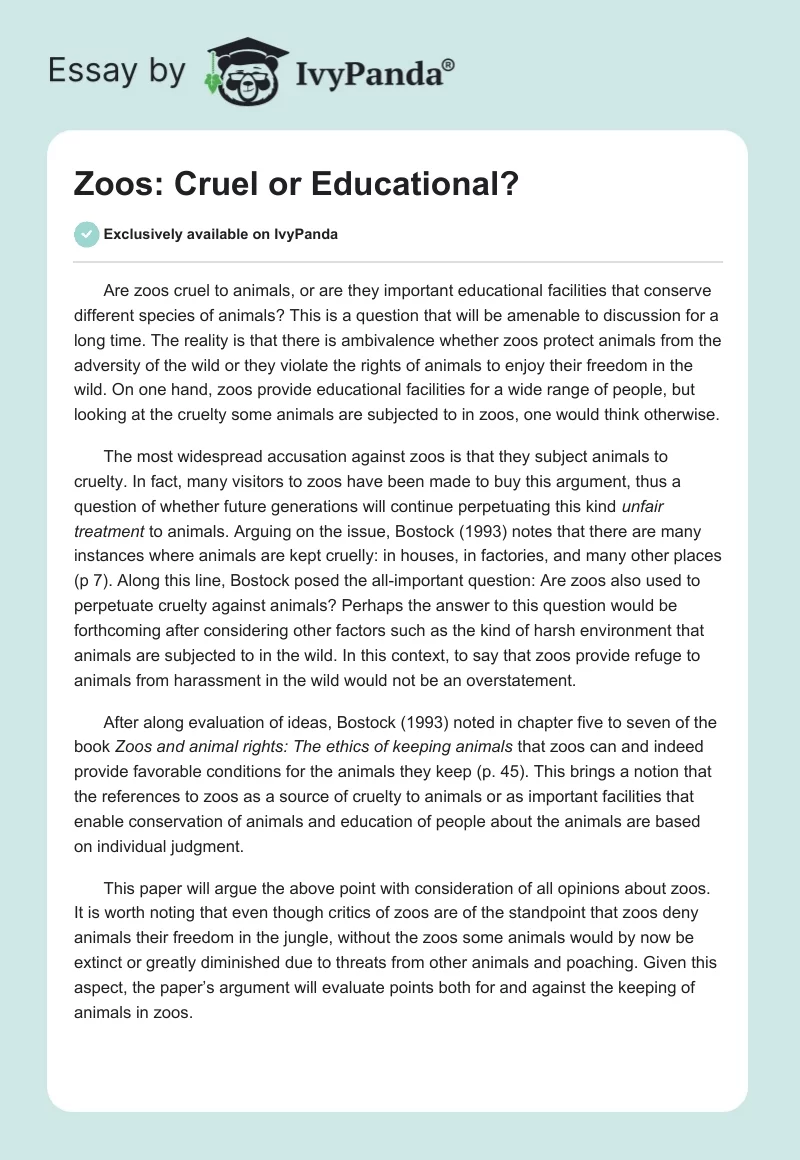 Zoos: Cruel or Educational?. Page 1