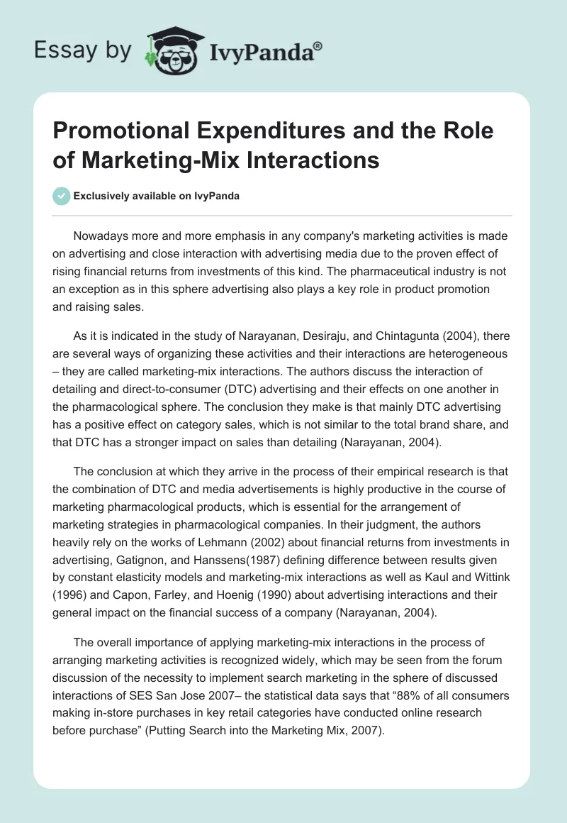 Promotional Expenditures and the Role of Marketing-Mix Interactions. Page 1