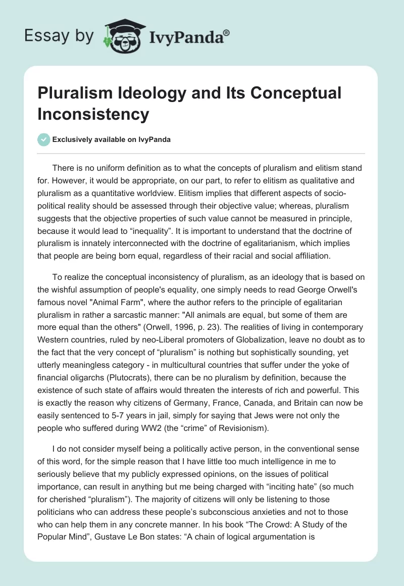 Pluralism Ideology and Its Conceptual Inconsistency. Page 1