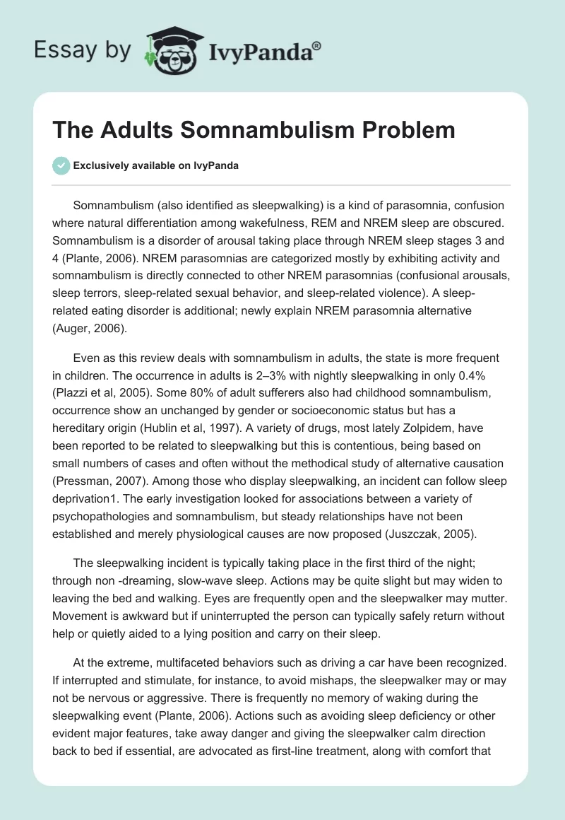 The Adults Somnambulism Problem. Page 1