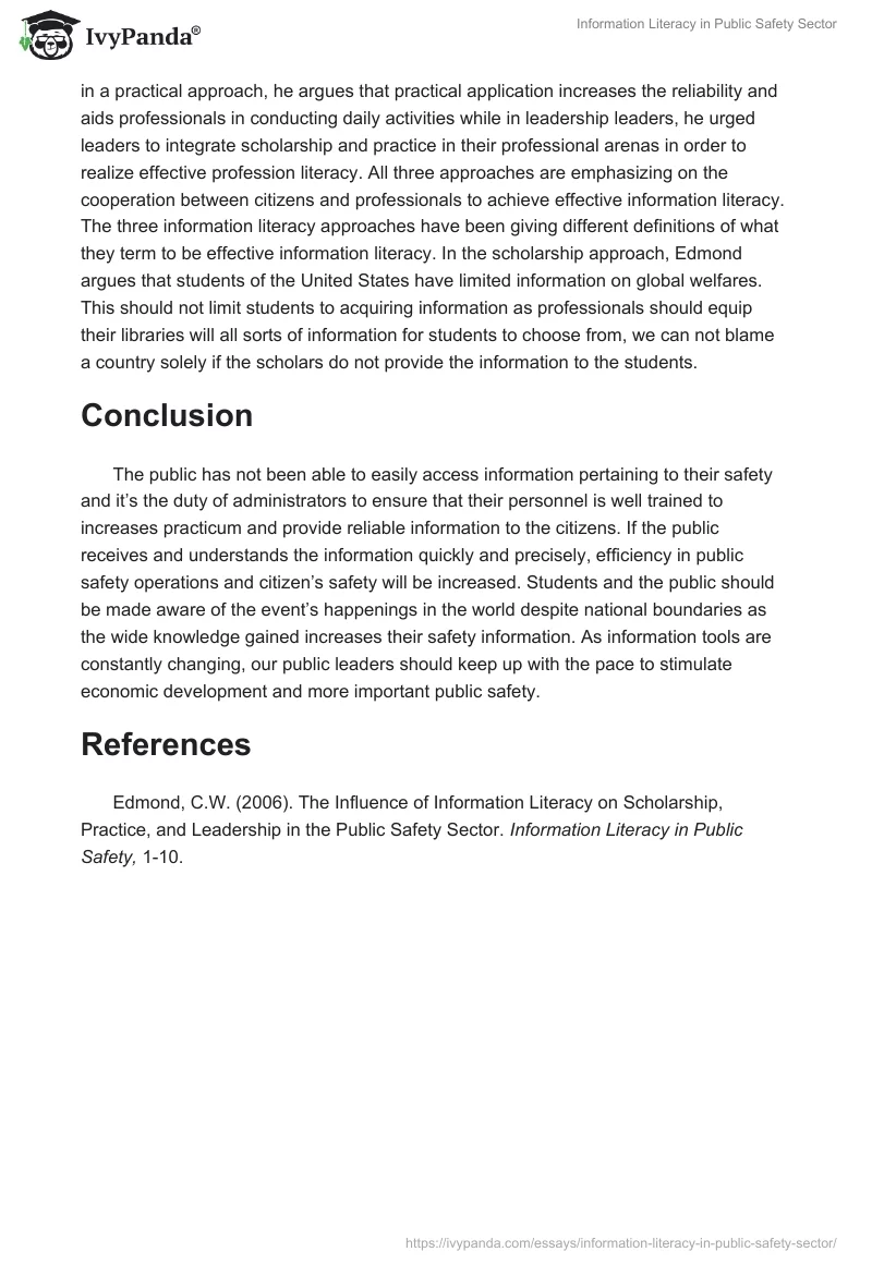 Information Literacy in Public Safety Sector. Page 3