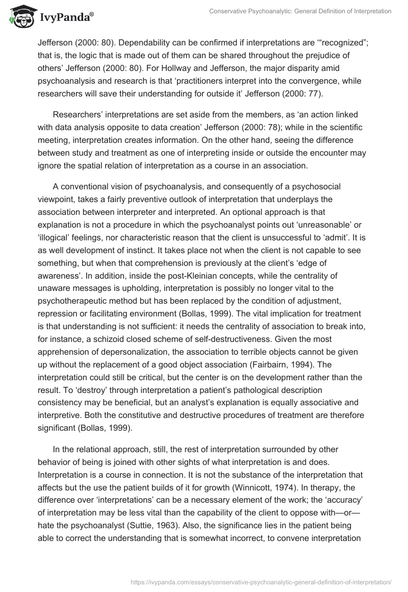 Conservative Psychoanalytic: General Definition of Interpretation. Page 2