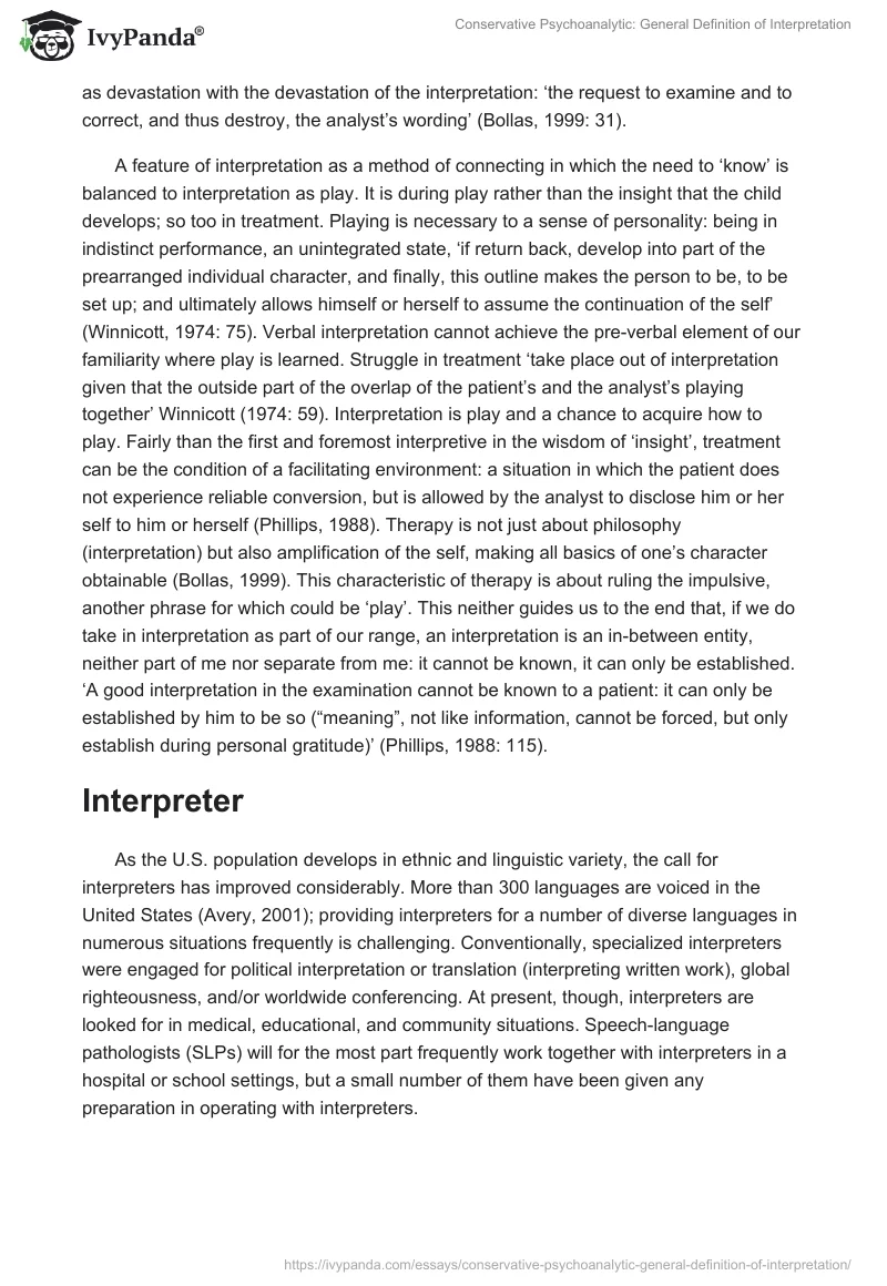 Conservative Psychoanalytic: General Definition of Interpretation. Page 3