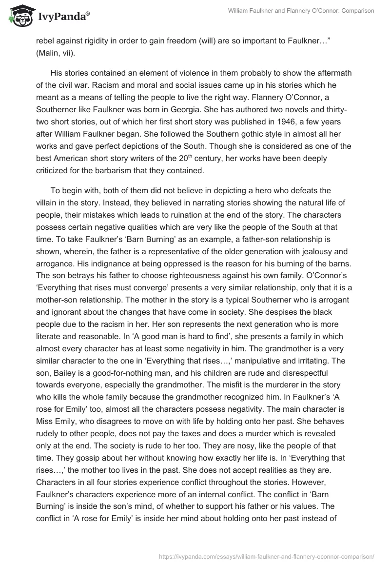 William Faulkner and Flannery O’Connor: Comparison. Page 2