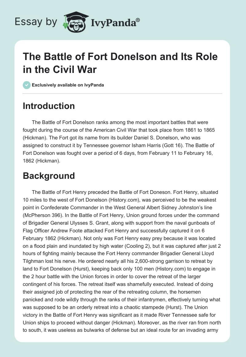 The Battle of Fort Donelson and Its Role in the Civil War. Page 1