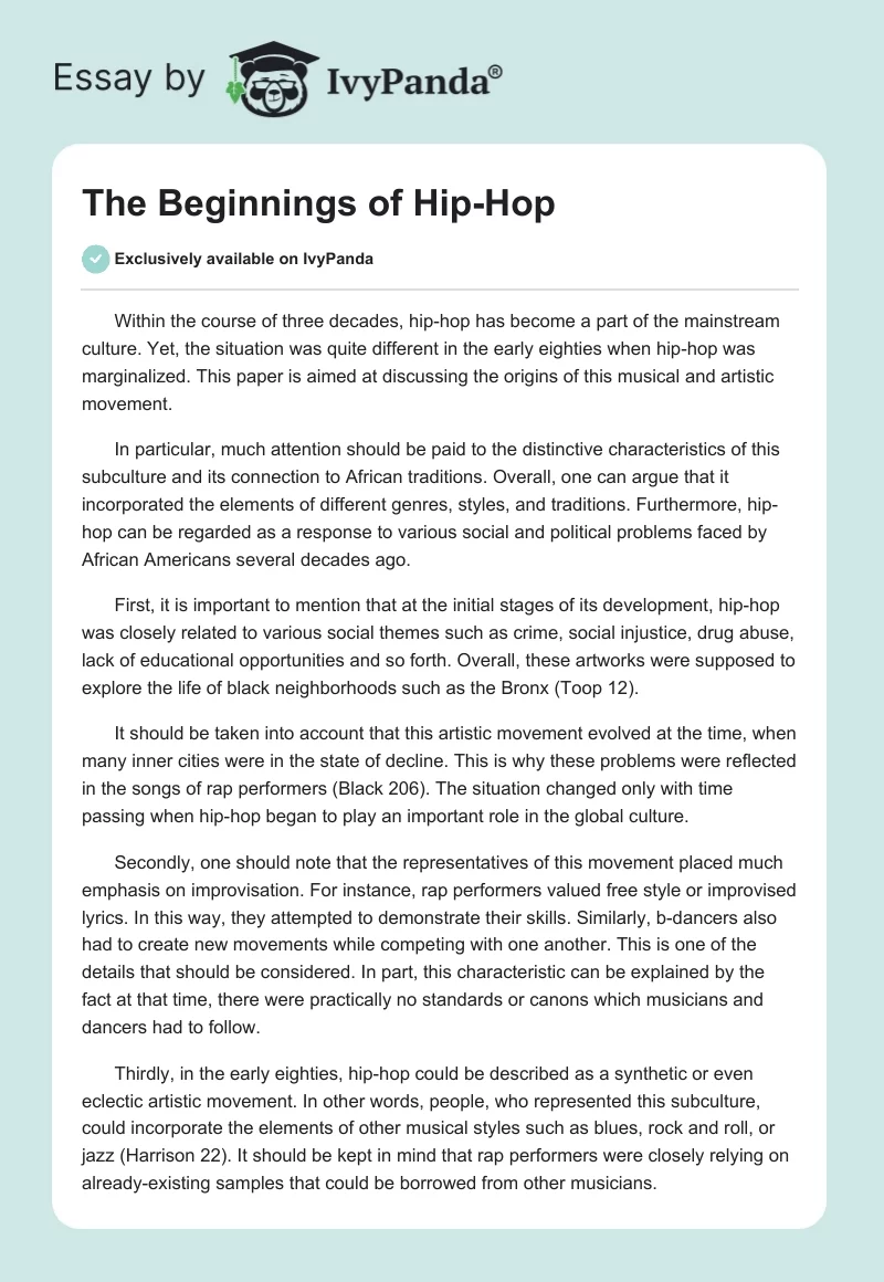 The Beginnings of Hip-Hop. Page 1
