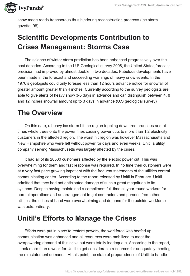 Crisis Management: 1998 North American Ice Storm. Page 2
