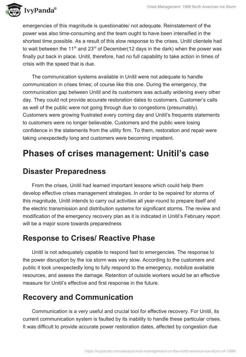 Crisis Management: 1998 North American Ice Storm. Page 3