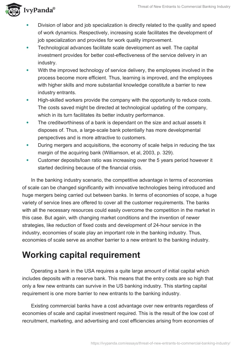 Threat of New Entrants to Commercial Banking Industry. Page 2