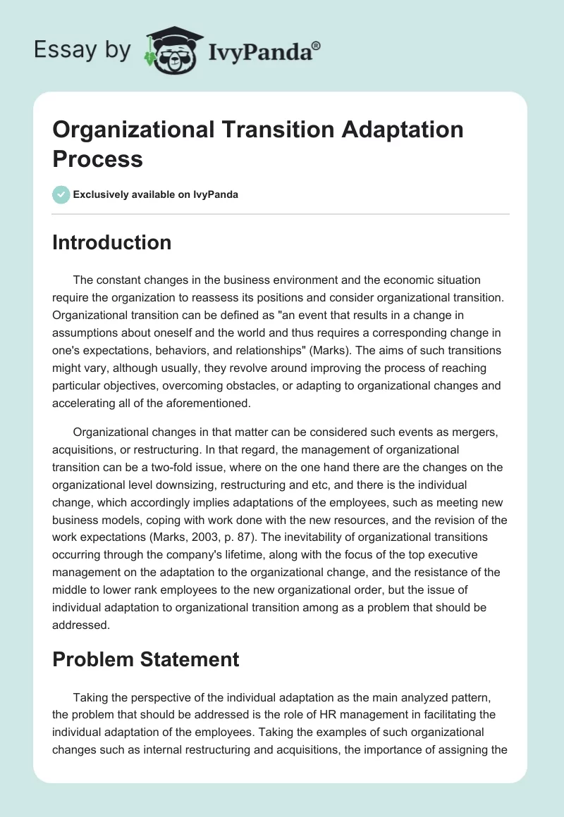 Organizational Transition Adaptation Process. Page 1