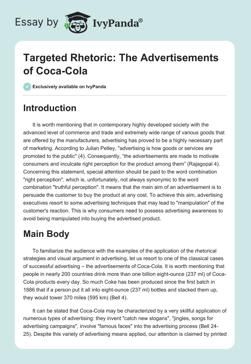 Targeted Rhetoric: The Advertisements of Coca-Cola. Page 1