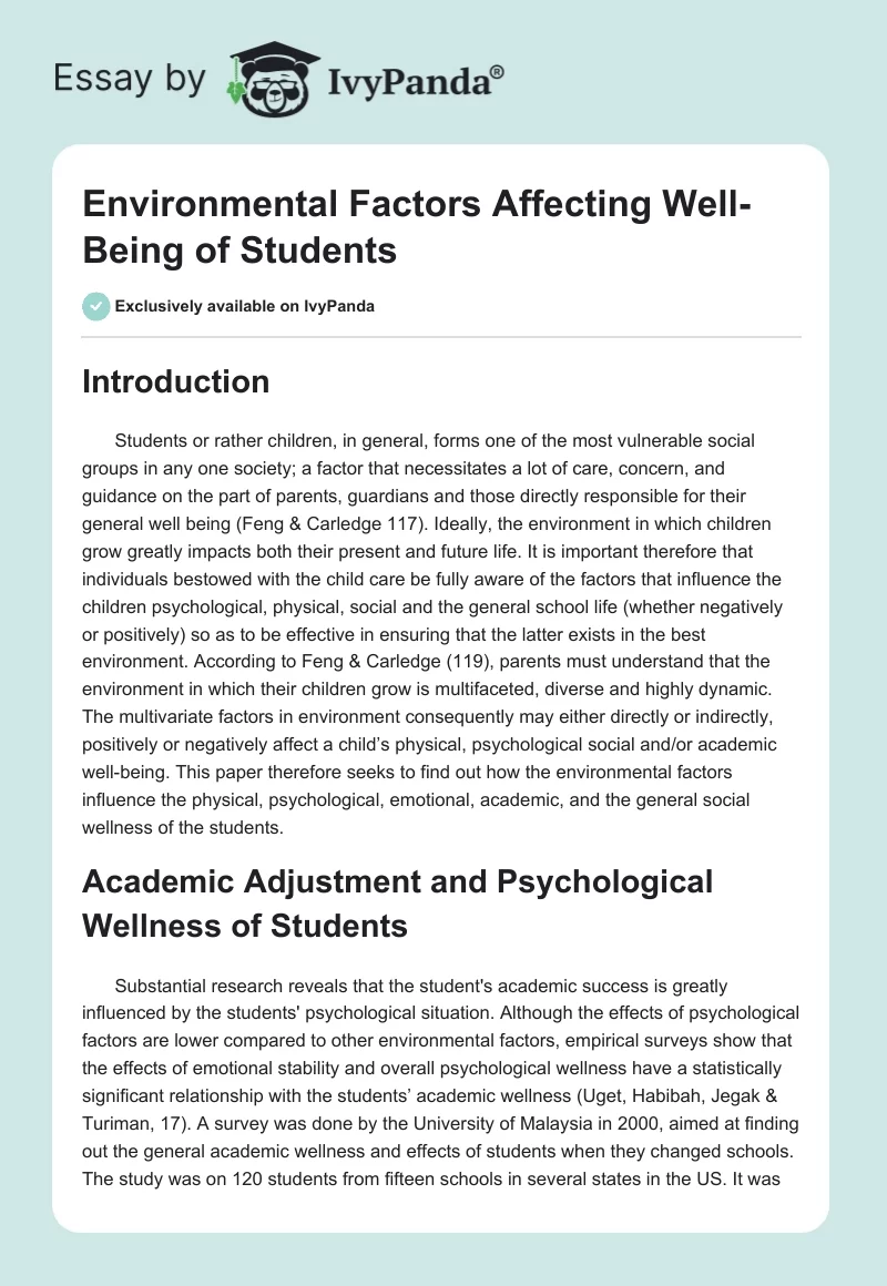 Environmental Factors Affecting Well-Being of Students. Page 1