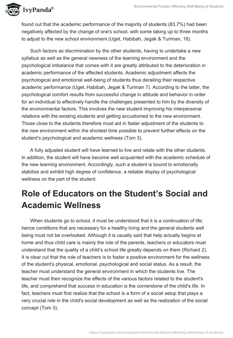 Environmental Factors Affecting Well-Being of Students. Page 2