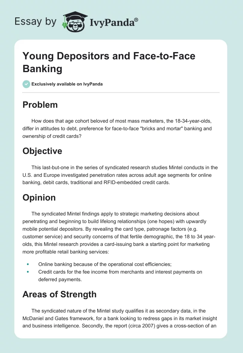 Young Depositors and Face-To-Face Banking. Page 1