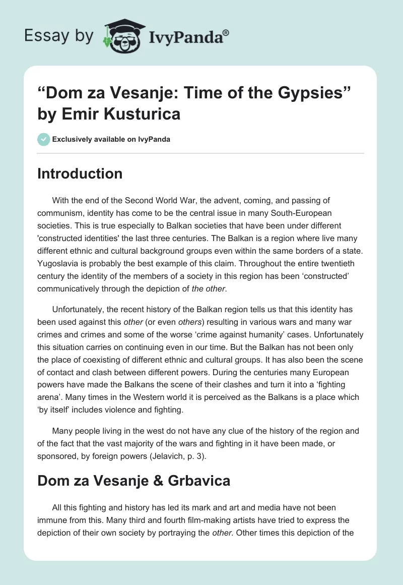 “Dom za Vesanje: Time of the Gypsies” by Emir Kusturica. Page 1