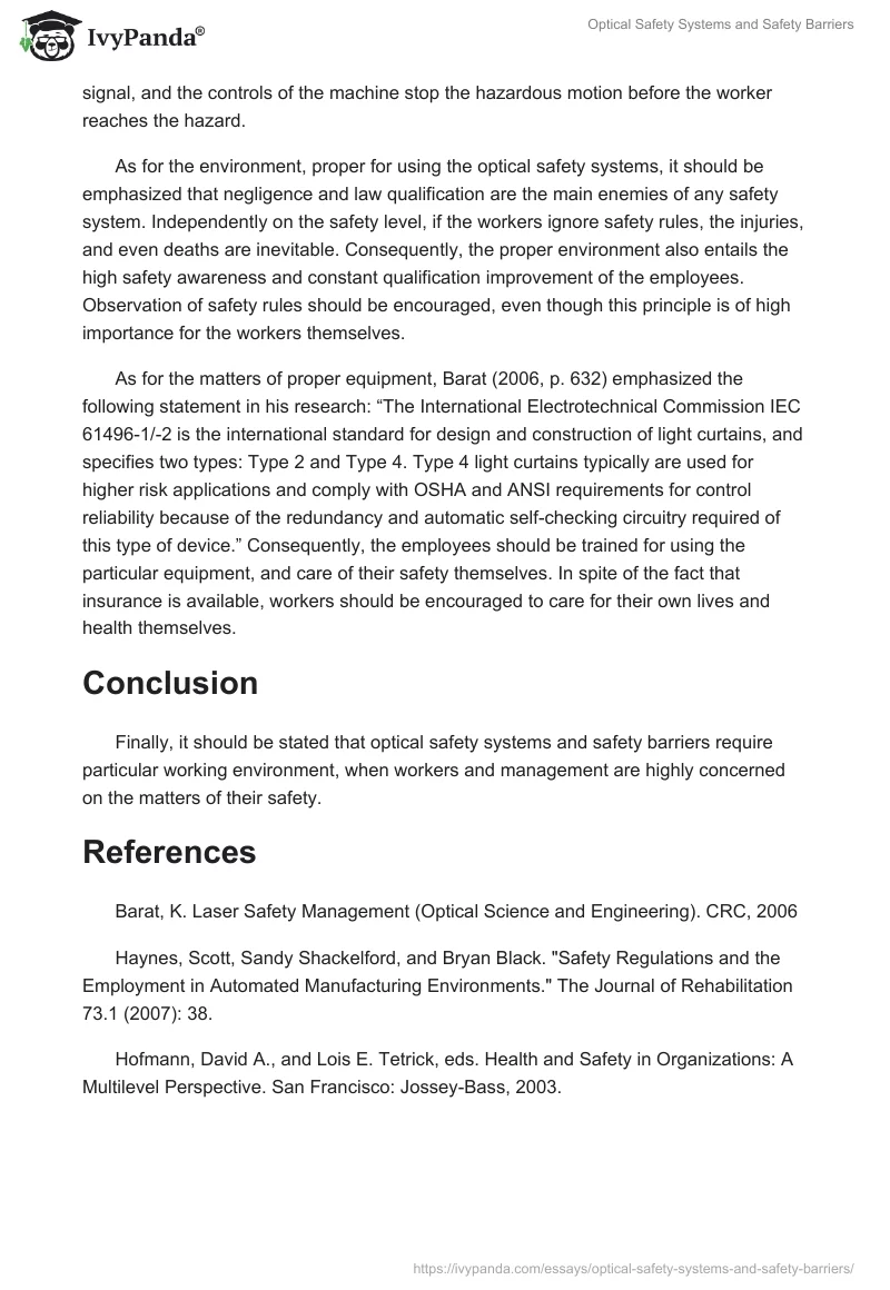 Optical Safety Systems and Safety Barriers. Page 2