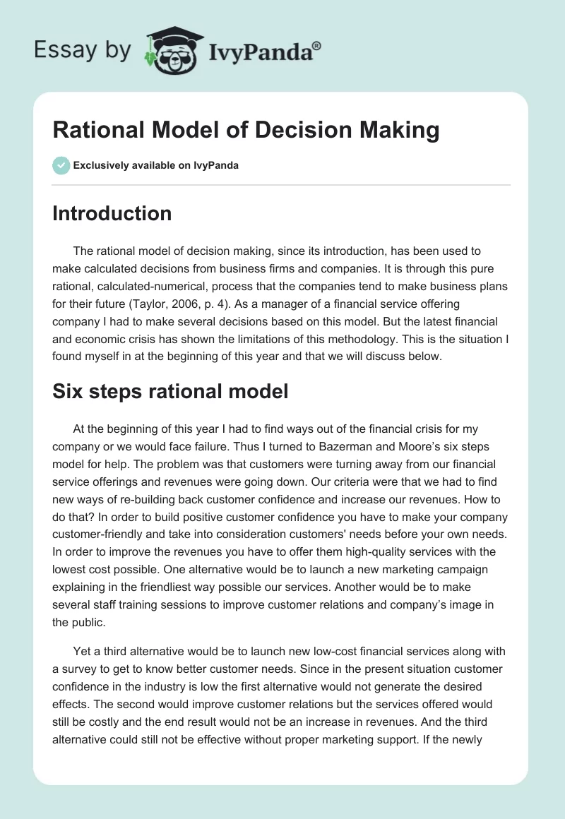 Rational Model of Decision Making. Page 1