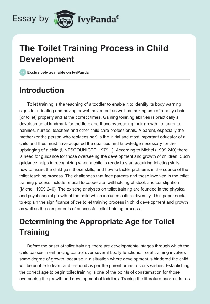 The Toilet Training Process in Child Development. Page 1