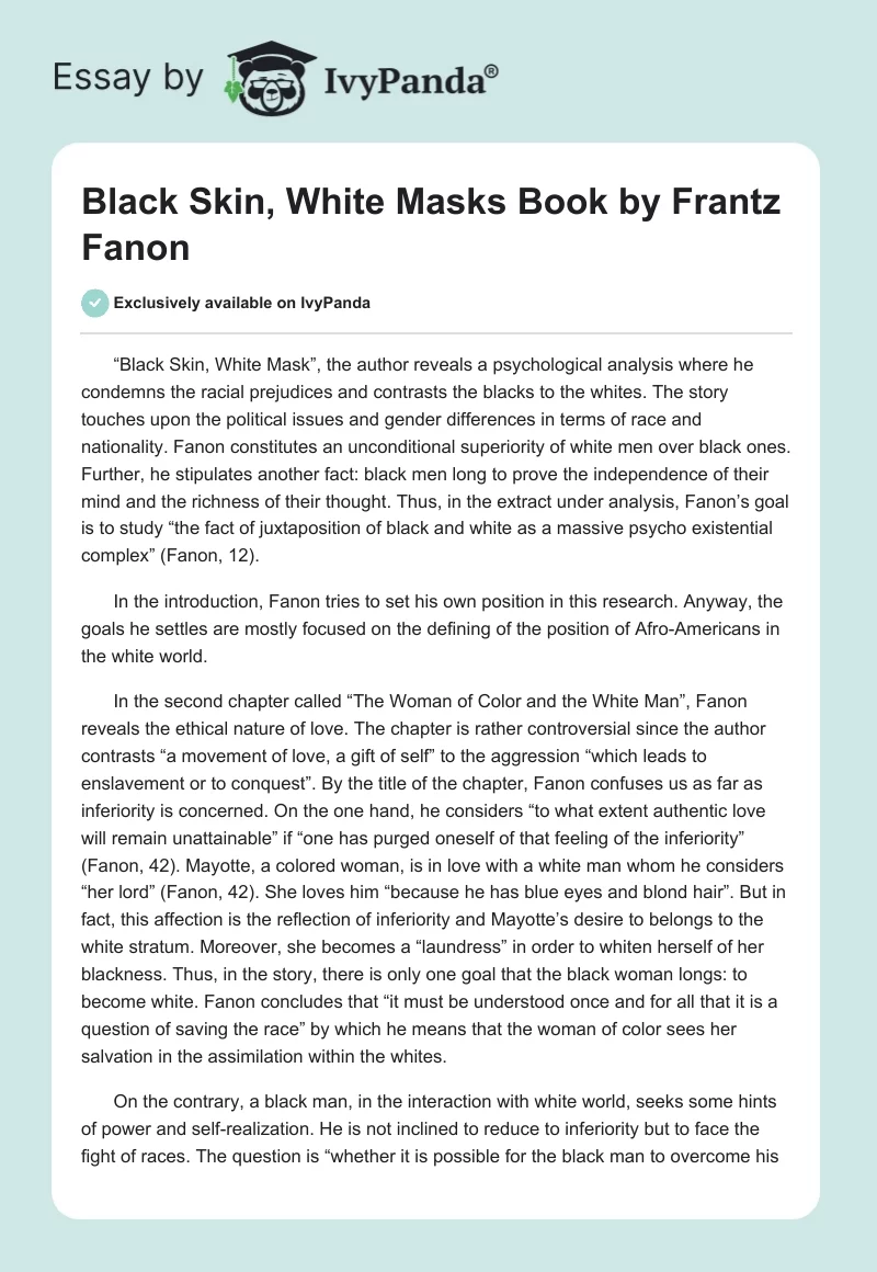 "Black Skin, White Masks" Book by Frantz Fanon. Page 1
