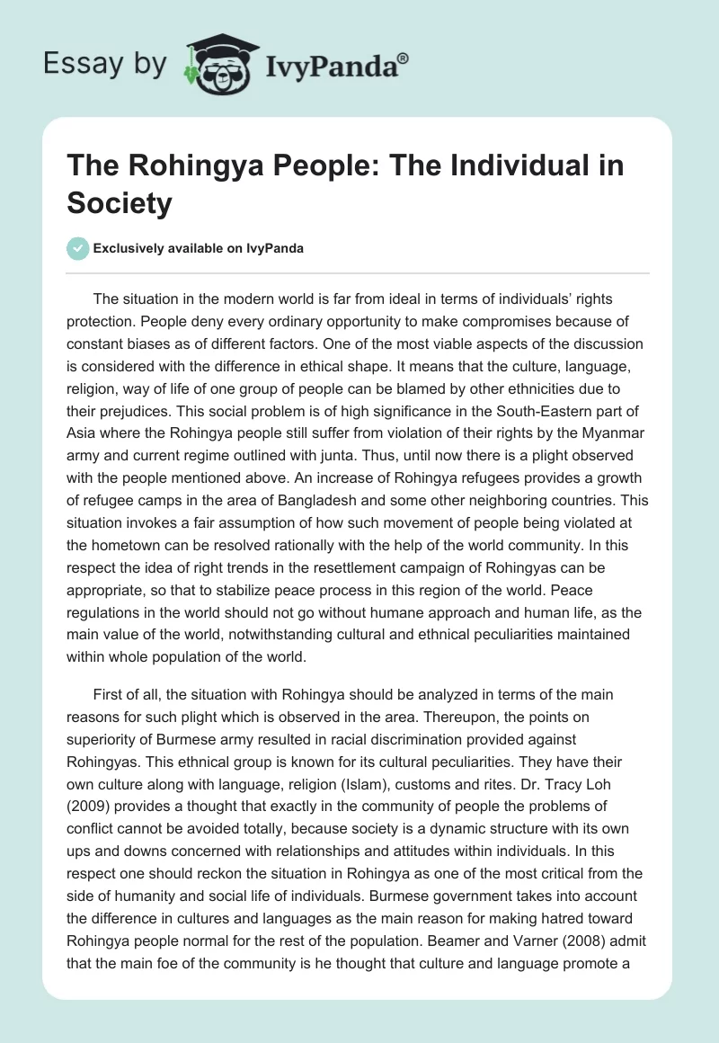 The Rohingya People: The Individual in Society. Page 1