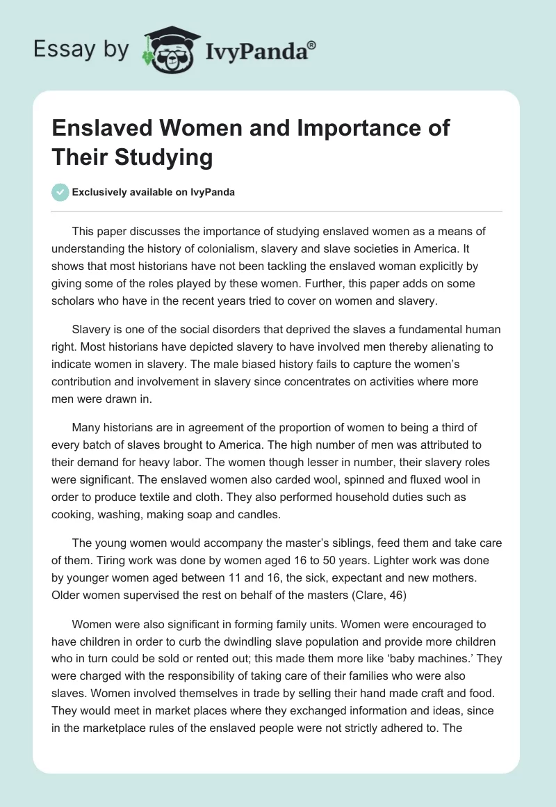 Enslaved Women and Importance of Their Studying. Page 1