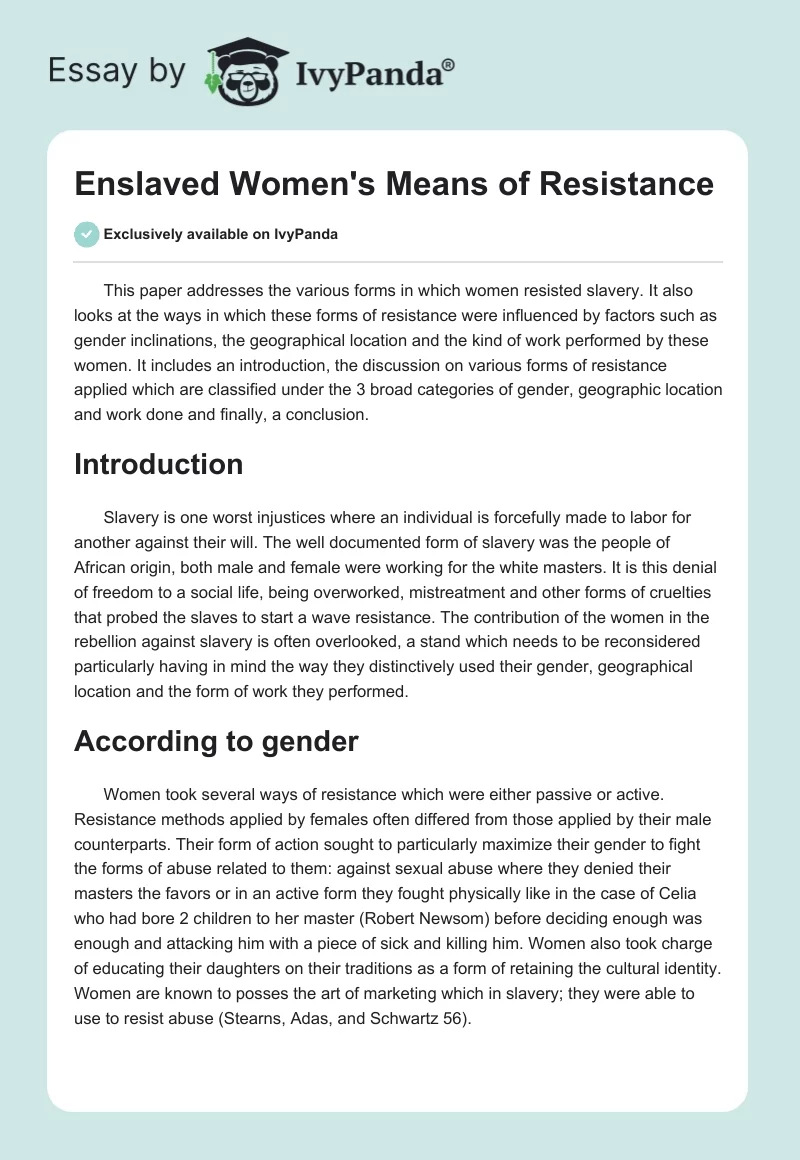 Enslaved Women's Means of Resistance. Page 1