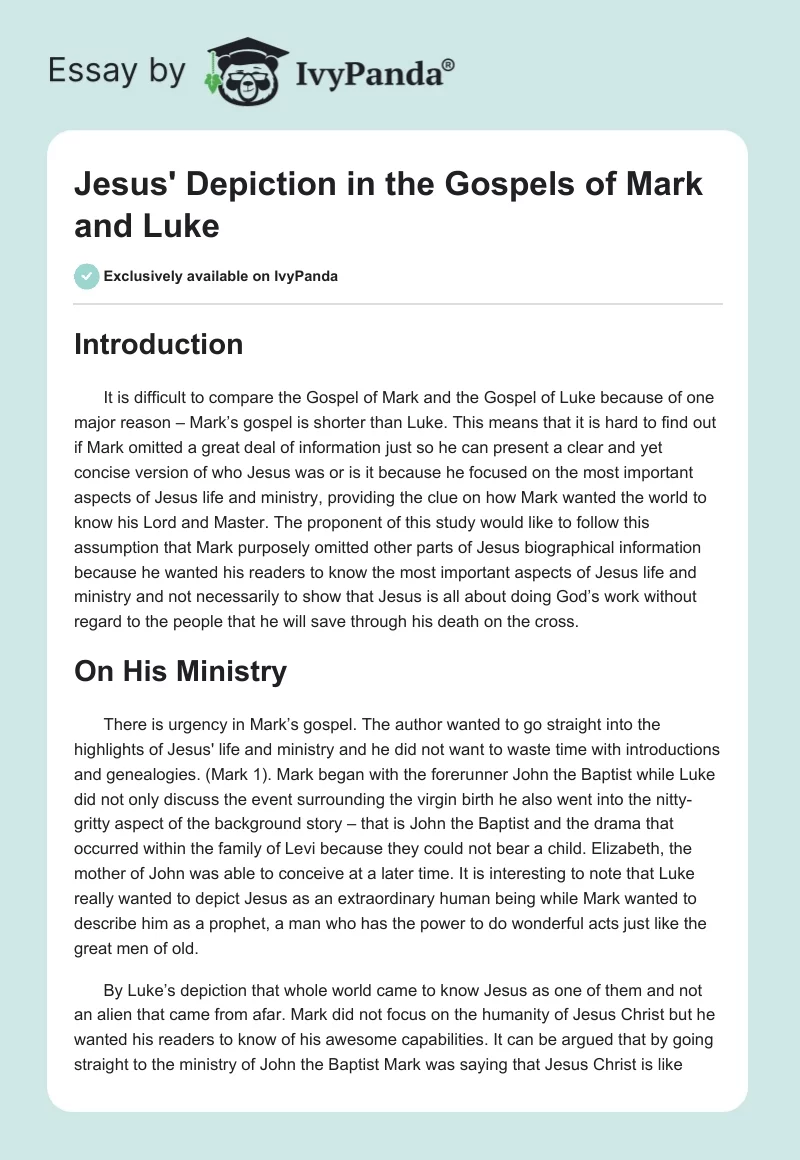 Jesus' Depiction in the Gospels of Mark and Luke. Page 1