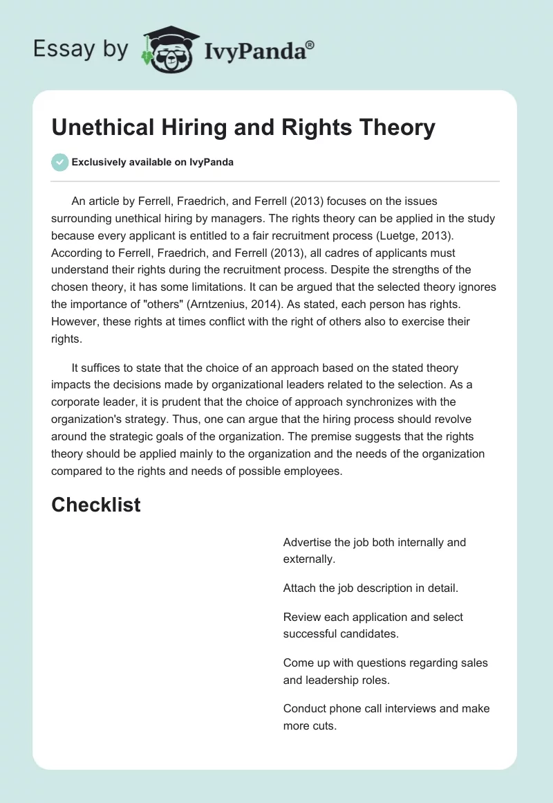 Unethical Hiring and Rights Theory. Page 1