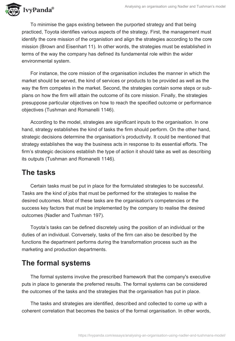 Analysing an organisation using Nadler and Tushman’s model. Page 5