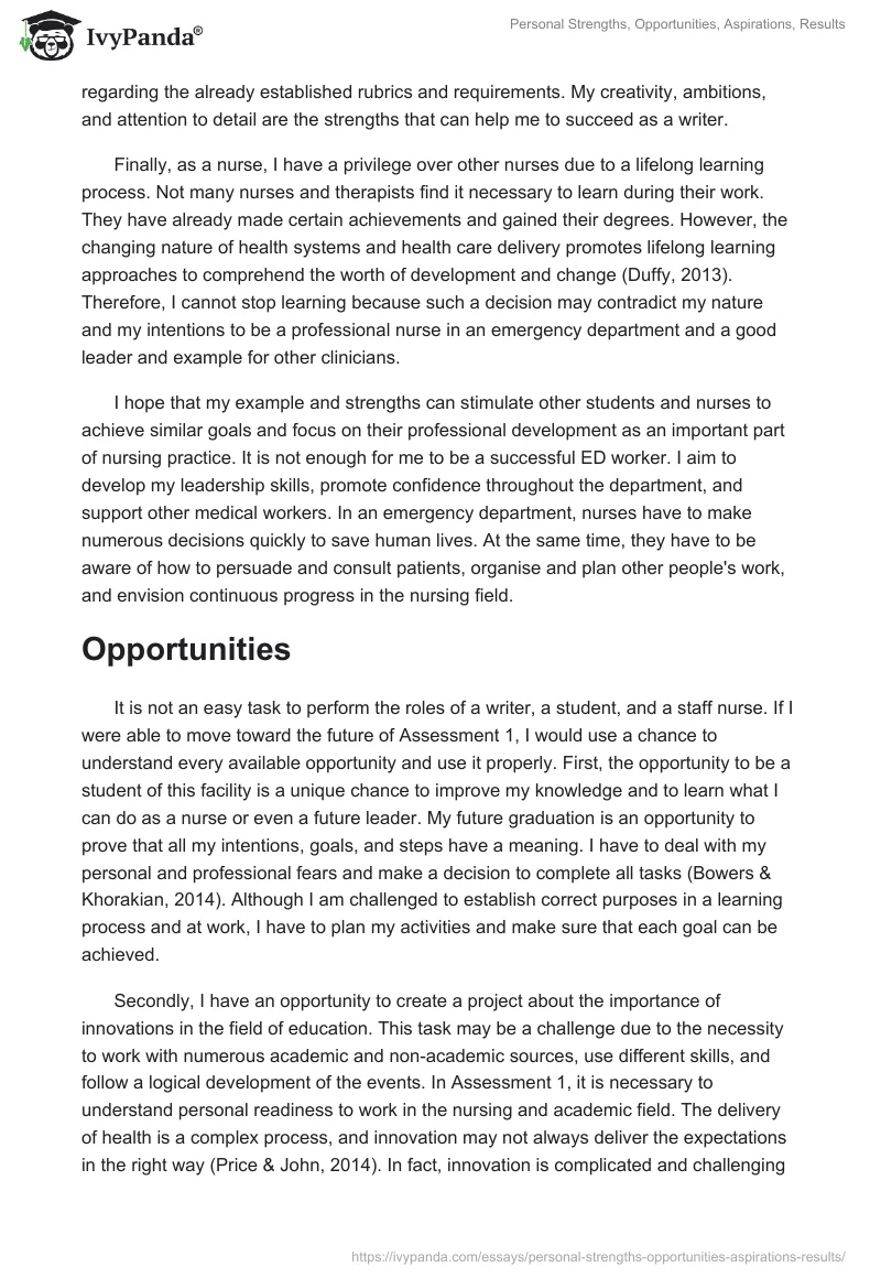 Personal Strengths, Opportunities, Aspirations, Results. Page 2