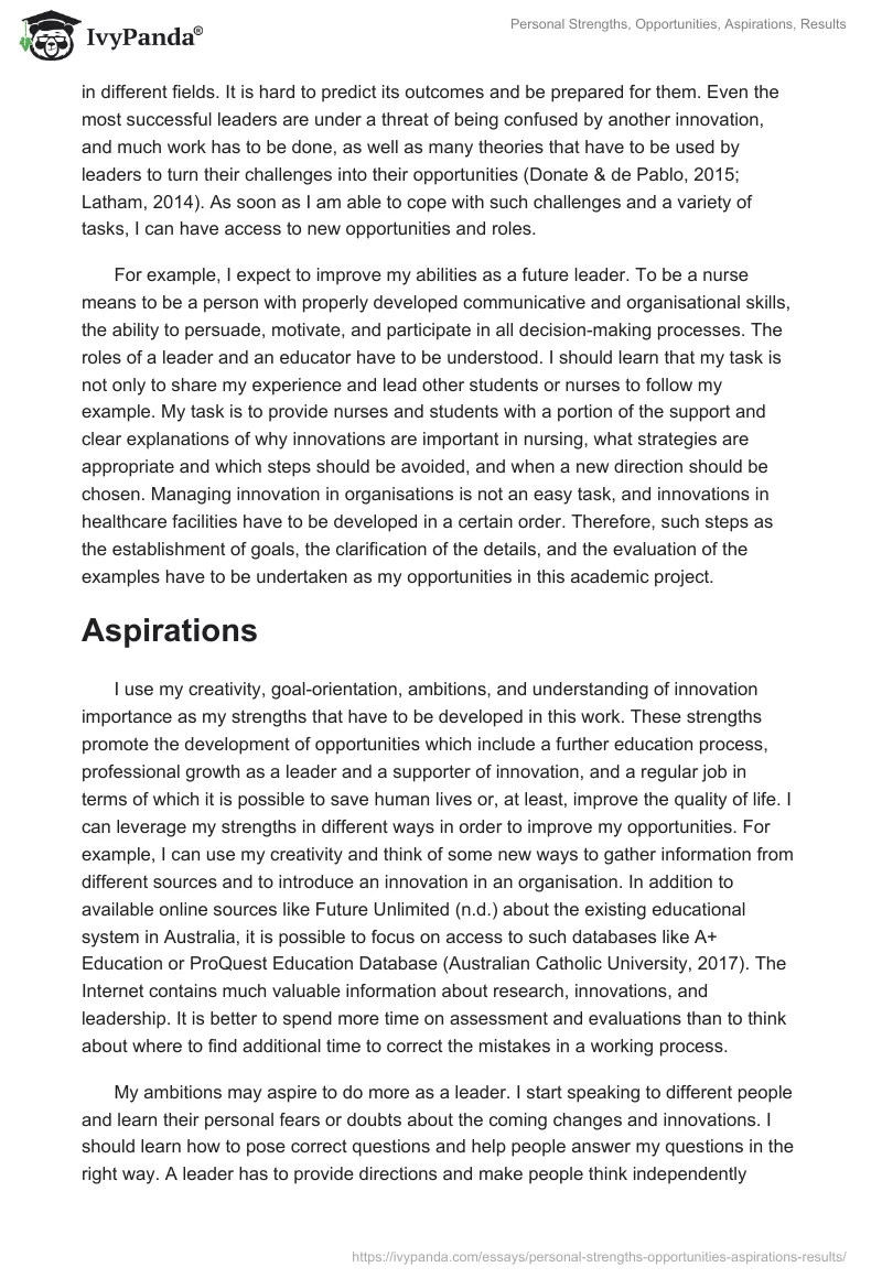Personal Strengths, Opportunities, Aspirations, Results. Page 3