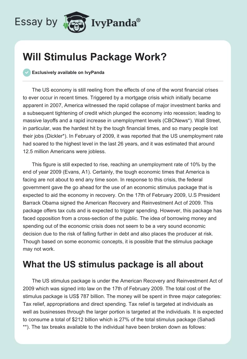 Will Stimulus Package Work?. Page 1
