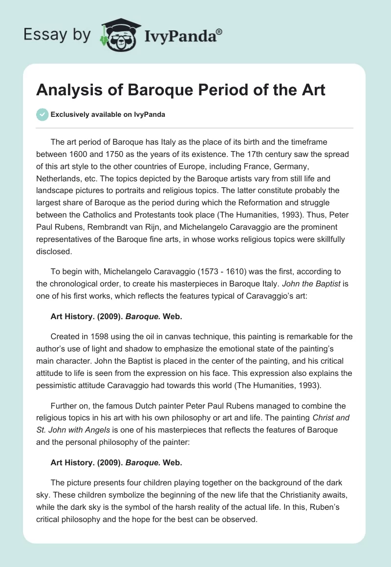 Analysis of Baroque Period of the Art. Page 1