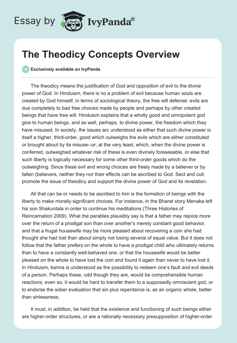 The Theodicy Concepts Overview. Page 1