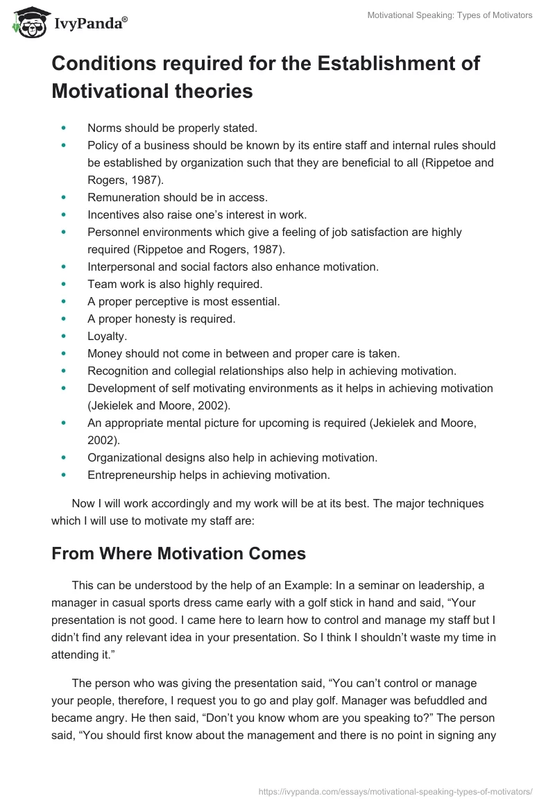 Motivational Speaking: Types of Motivators. Page 4