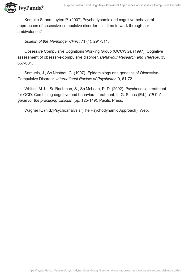 Psychodynamic and Cognitive-Behavioral Approaches of Obsessive Compulsive Disorder. Page 5