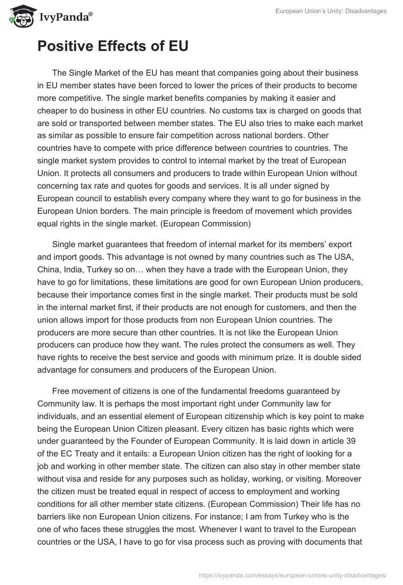 European Union’s Unity: Disadvantages. Page 2