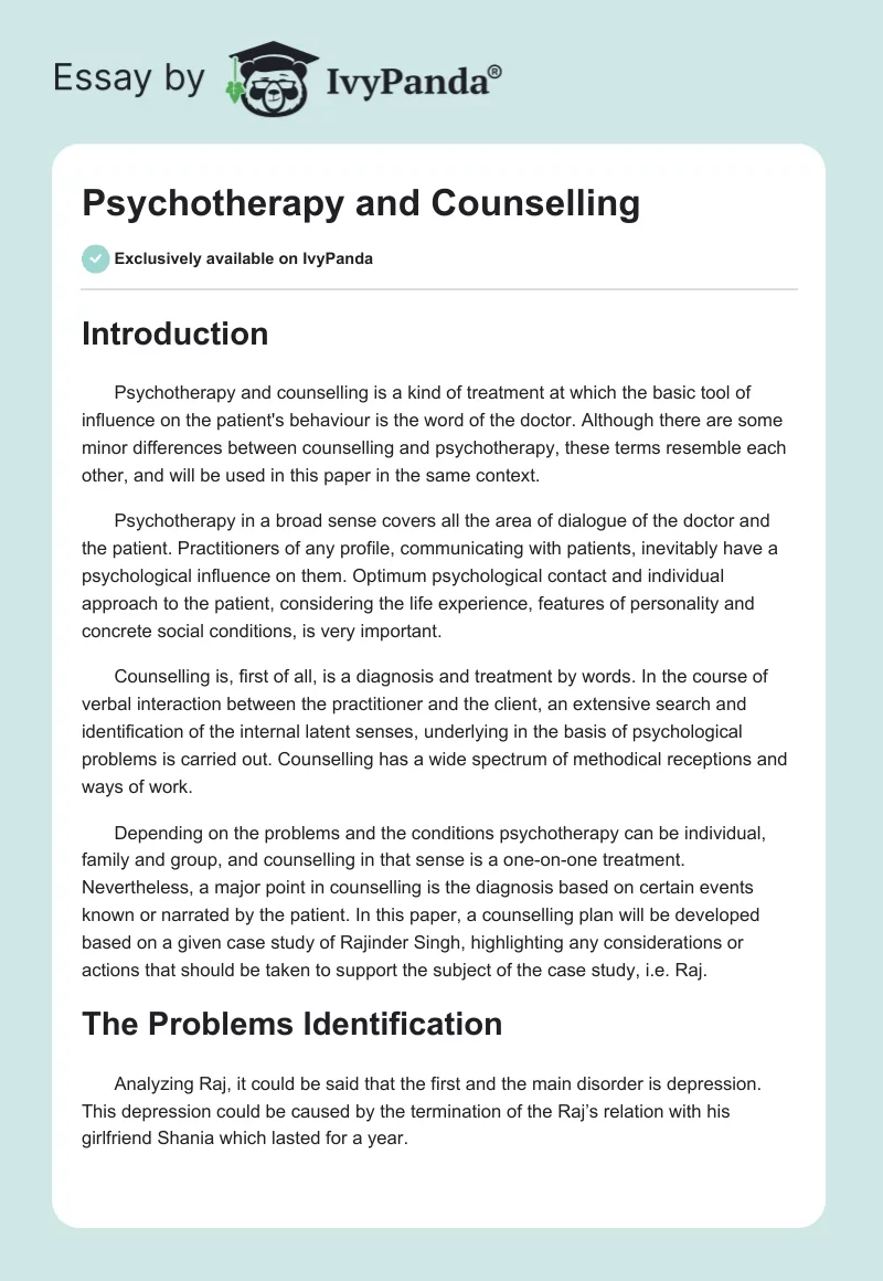 Psychotherapy and Counselling. Page 1